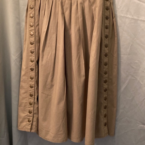 Cordelia Rayon Khaki Green Olive Brown Brass Snaps Skirt Size Small - Picture 2 of 8